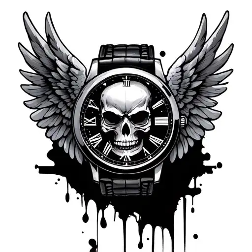 Skull Watch Angel Wing And