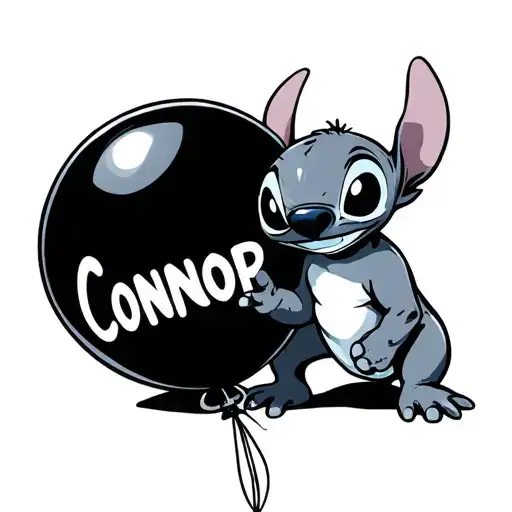 Stitch Holding A Ballon With The Name Connor On It