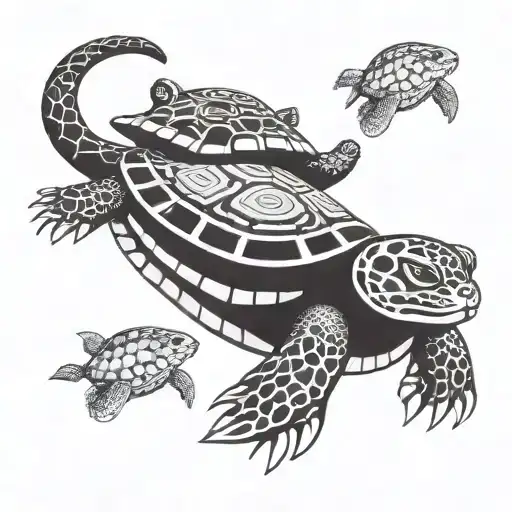 Jaguar And Sea Turtle Mayan Tribal