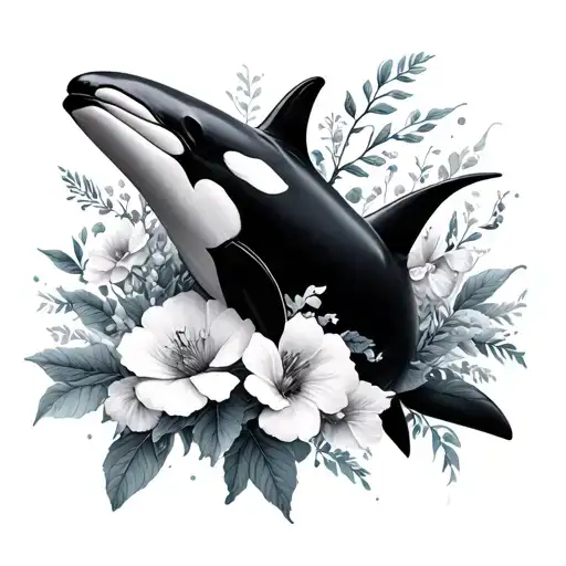 Realistic Orca Surrounded By Flowers