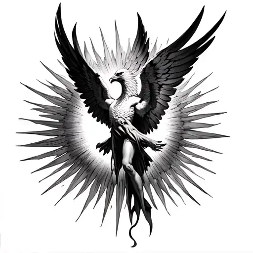 Icarus Falling From The Sun With A Phoenix Rising From The Same Sun