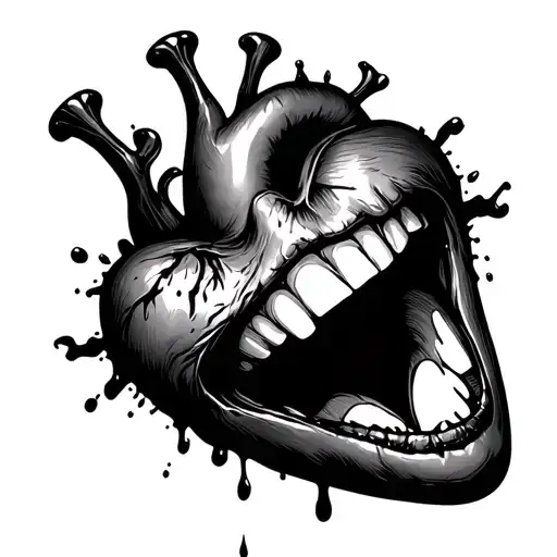 Heart With Blood And Women Open Mouth Open