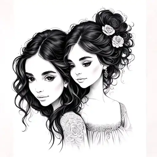 Silouhette Mother And Daughter