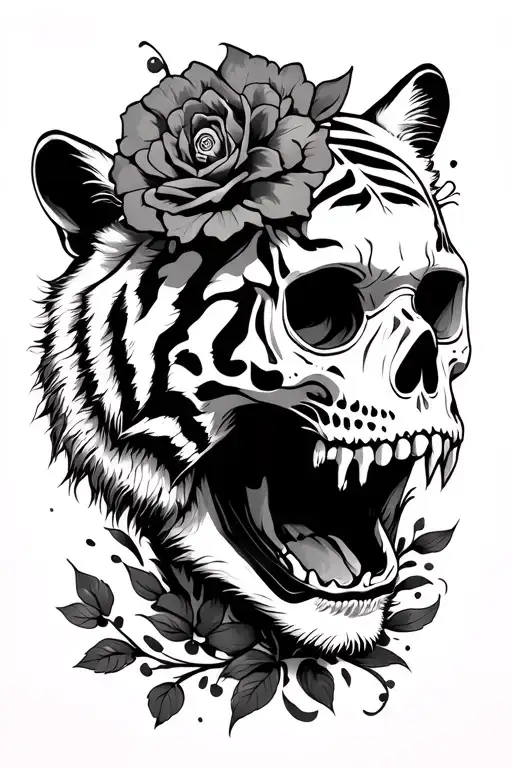 Day Of The Dead Skull And Tiger Emerging