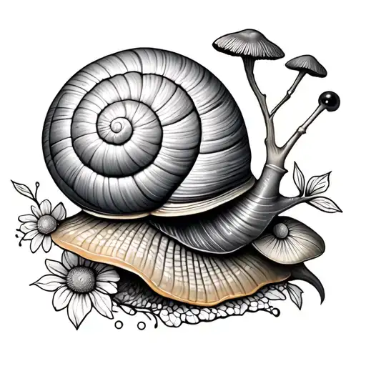 Snail With Flowers And Mushrooms
