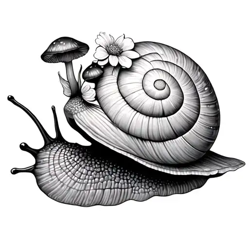 Snail With Flowers And Mushrooms On Shell