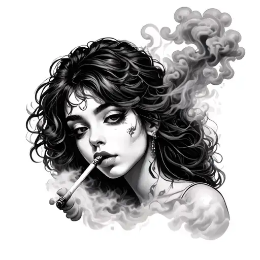 Girl Smoke Joint Surrounded By Smoke Clouds