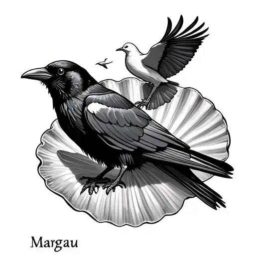 A Crow And A Dove That Fly Away On A Shellfish Dress With The First Name Margaux