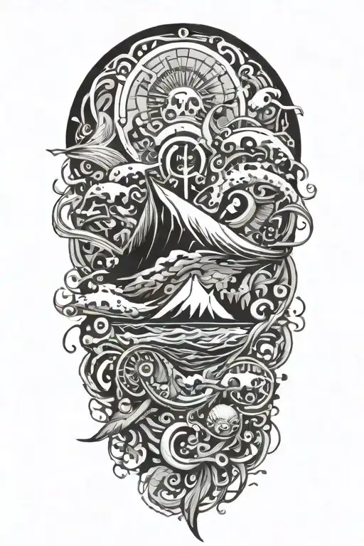 An Abstract Watercolor Design Incorporating Elements Of The Ocean And Art