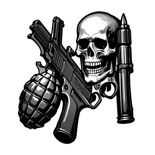 Airsoft Sleeve Skulls Guns Ammo Grenades