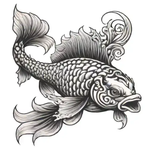 Tribal Koi Fish With Rooster Head Tattoo Holding