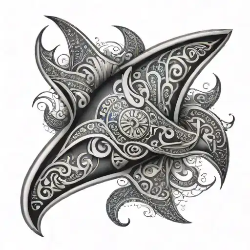3D Mantaray With Embossed Maori Symbols Floating Over The Skin