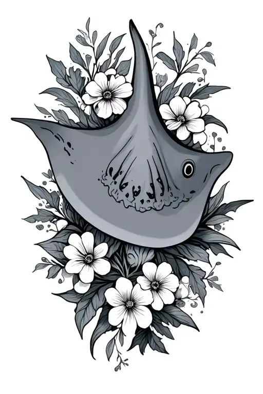 Sting Ray With May Birth Flowers Surrounding