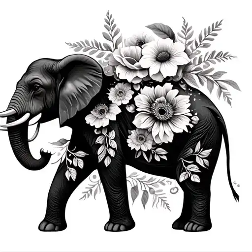 Elephant And Flowers