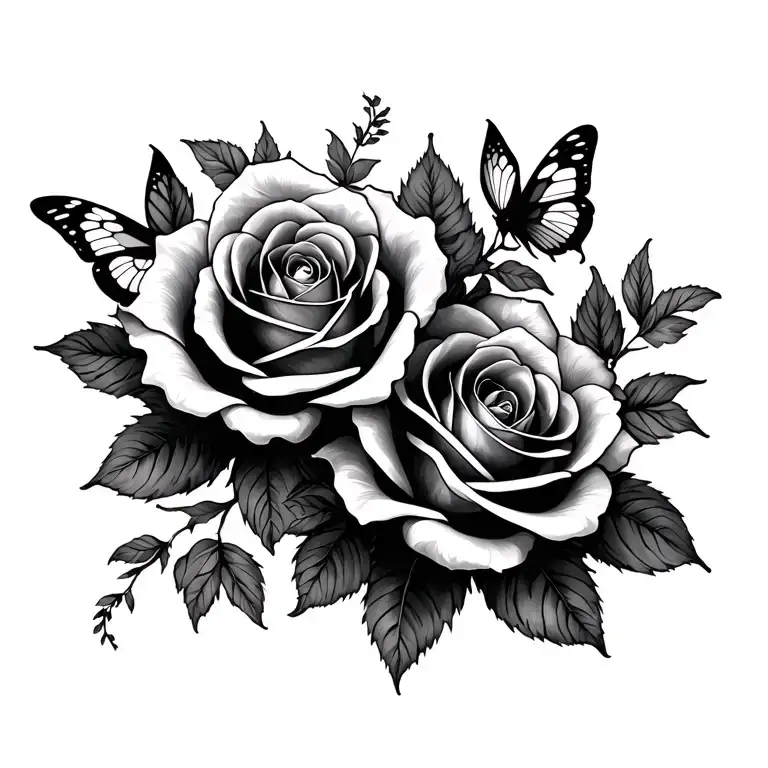 Roses And Butterflies And Leaves
