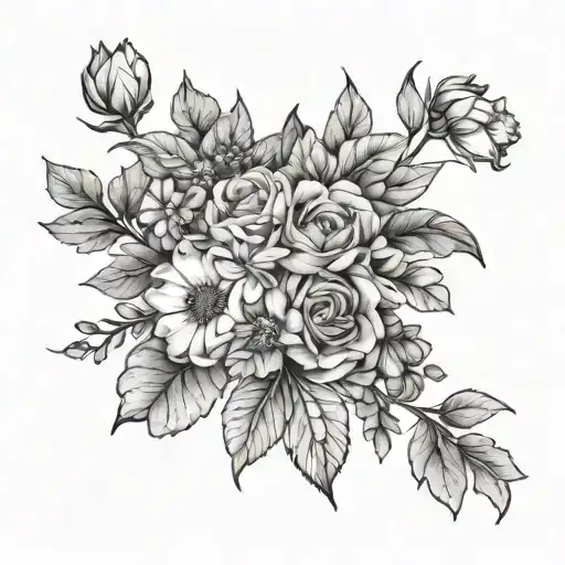 September And June Birth Flower Bouquet Fine Line