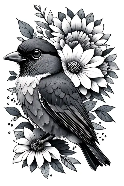 Small Bird Big Flowers And Geometric Mandalas