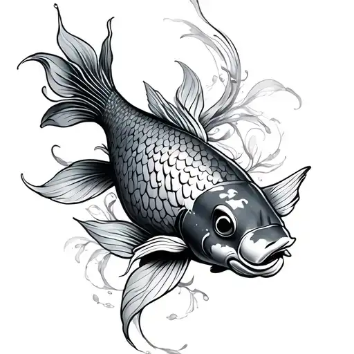 Koi Head And Body With A Tail Of Leaves And Smoky Lines