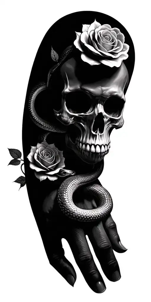 Skull And Snakes With Roses Full Sleeve And Hand