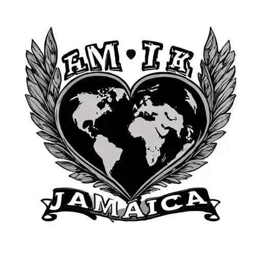 Word Jamaica With Heart Shaped Globe