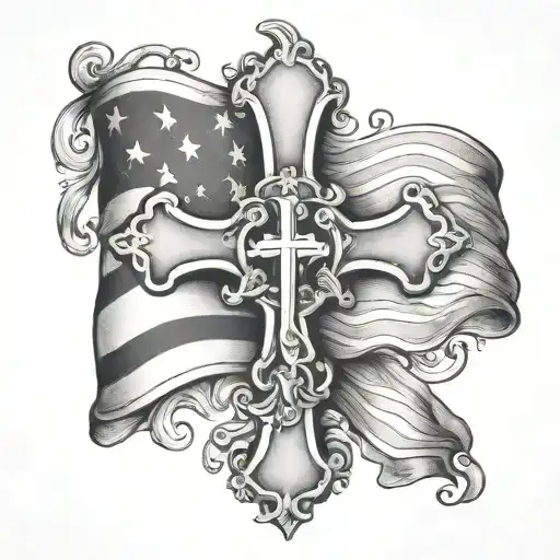 Flag And Cross Intertwined