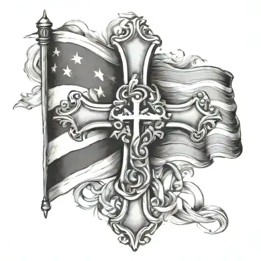 Flag And Cross Intertwined