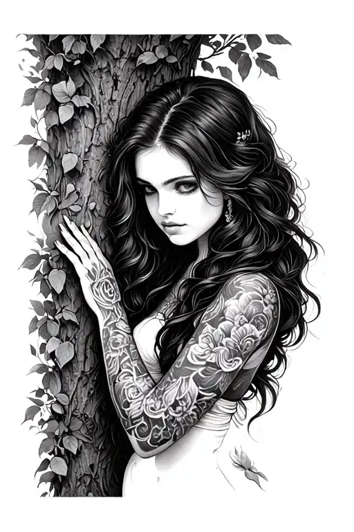 A Beautiful Girl With A Solid -Shaped Hand In The Hand Of The Wall Or Tree