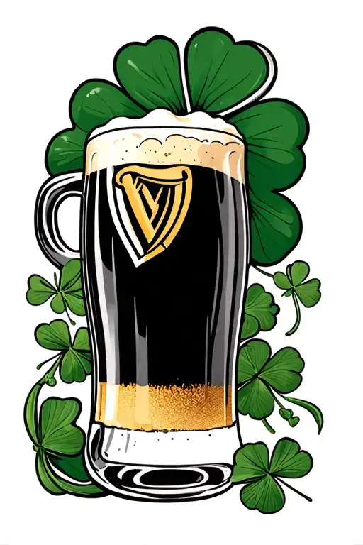 Pint Of Guinness With A Clover On The Foam