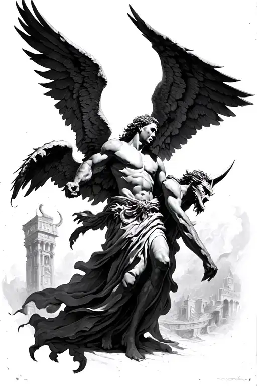 Archangel Gabriel Tattoo Fighting Demons