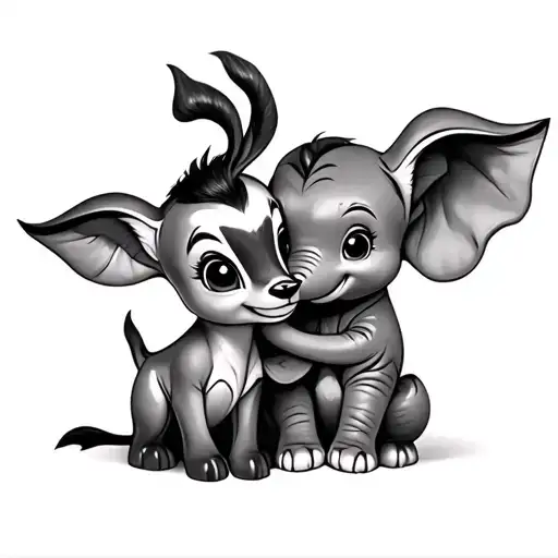 Bambi And Dumbo Hugging Each Other