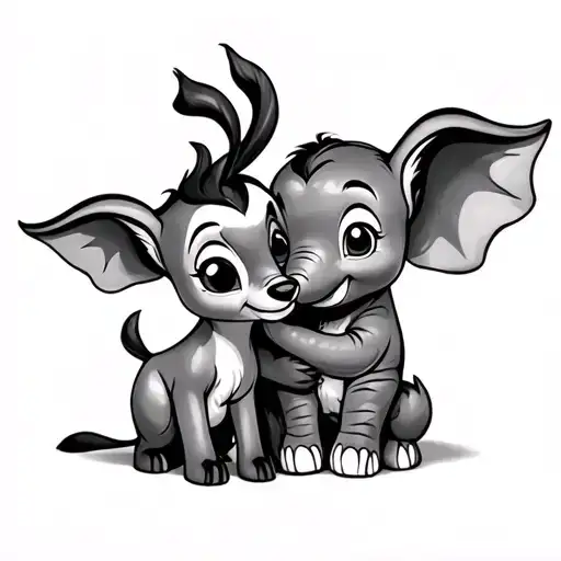 Bambi And Dumbo Hugging Each Other