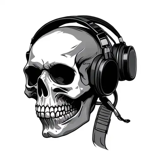 Skull Wearing Headphones Wrapped Together