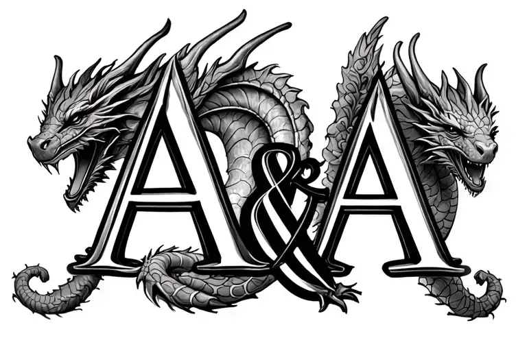 Feminine Tattoo Of My Kids Initials A&a That Has Two Small Dragons