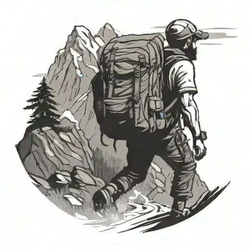 Backpacker Walking In Mountains Inside