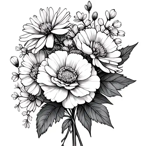 Carnation And Aster And Cosmo And Cherry Blossom Bouquet