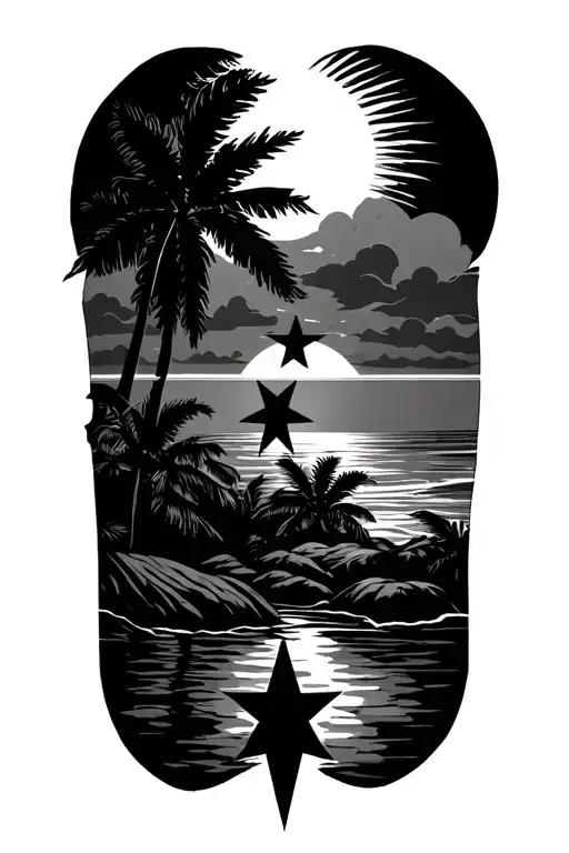 Three Star And The Sun Setting Philippine Sun