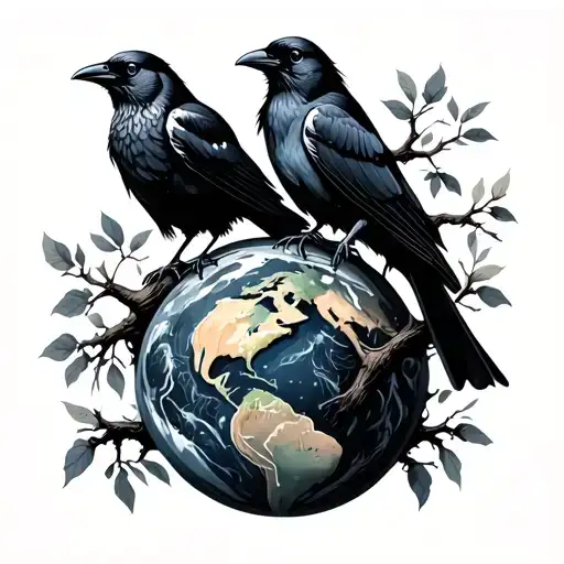 Tree And Earth Crows Perched