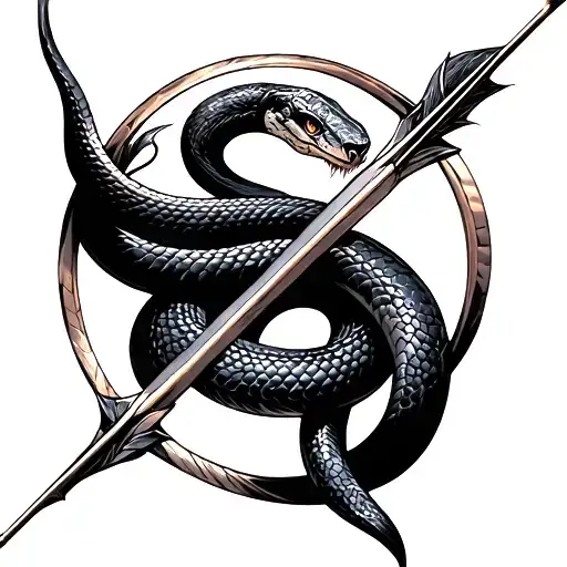 A Bow Arrow With A Black Mamba Snake Around It
