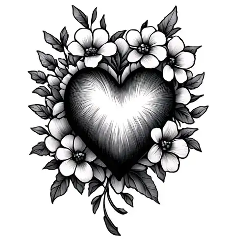 Heart With Lines And Flowers Small Size