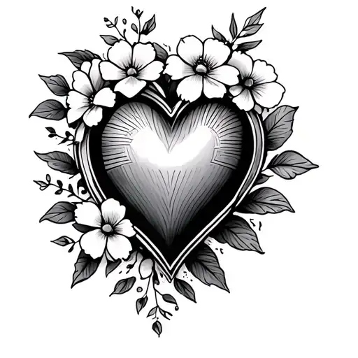 Heart With Lines And Flowers Small Size
