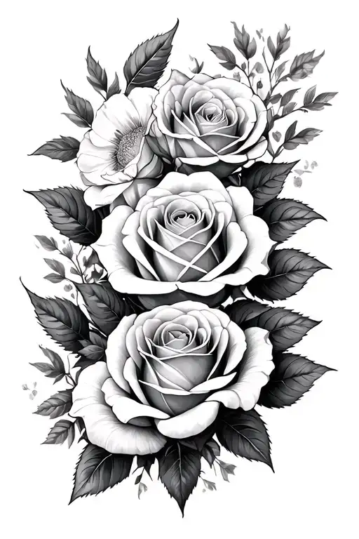 3 Roses Centre With Other Flowers Surrounding