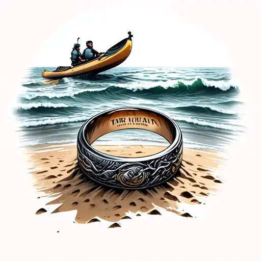 Mens Wedding Band Buried In The Sand At The Bottom Of The Ocean With A 2 Person Kayak Above