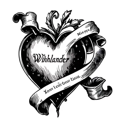 Romantic And Old Fashioned Heart With A Scroll Over It With Name Wihlander Written Inside