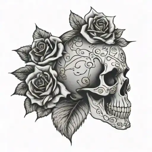 Outline Mandala Skull Rose Intertwined