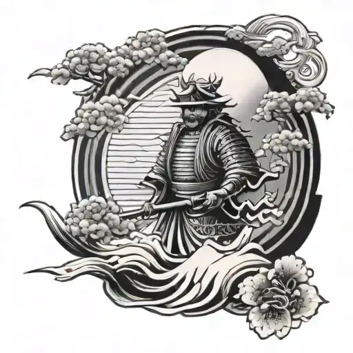 Samurai Waves Japanese Sun Temple Japanese Flower