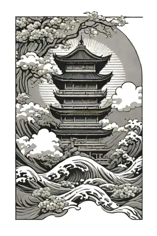 Samurai Waves Japanese Sun Temple Japanese Flower