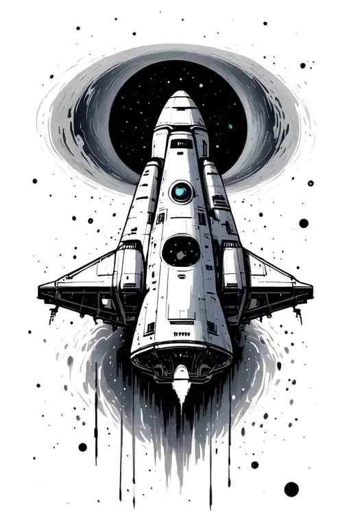 Spaceship Flying Into Black Hole