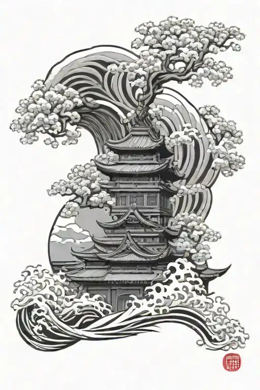 Samurai Waves Japanese Sun Temple Japanese Flower