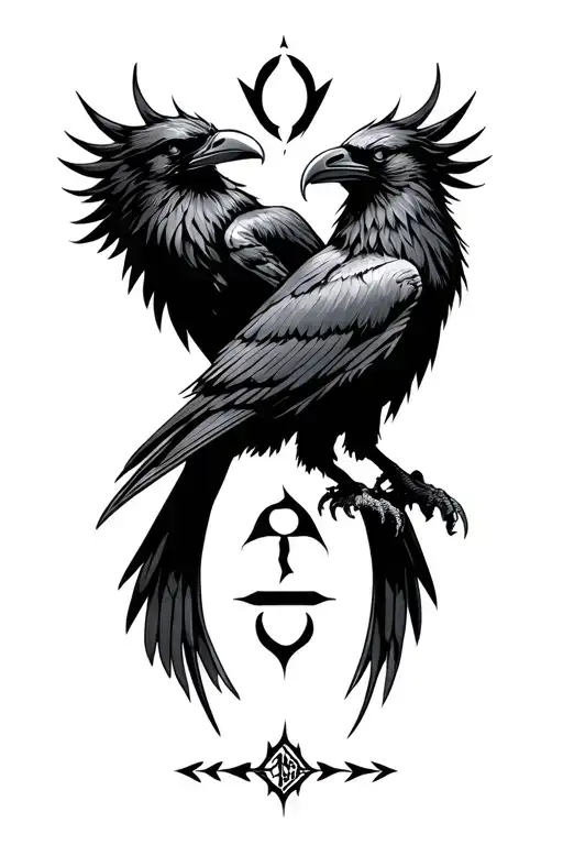 Viking Runes Tattoo For Upper Arm Including Two Aggressive Ravens