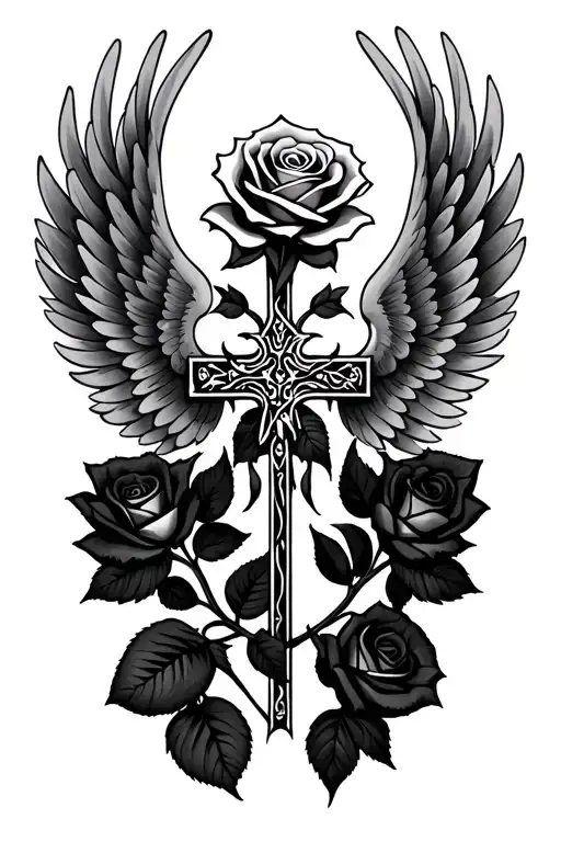 Black Rose Wings And Cross